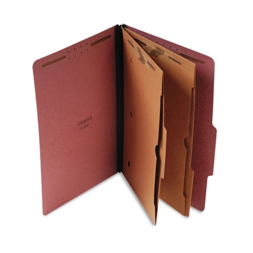 Picture of Six-Section Classification Folder with Pockets, 2" Expansion, 2 Dividers, 6 Fasteners, Legal Size, Red Exterior, 10/Box