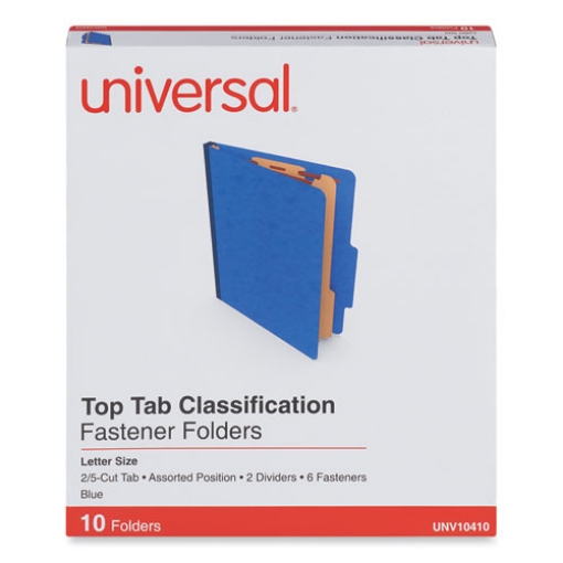 Picture of Six-Section Pressboard Classification Folders, 2.5" Expansion, 2 Dividers, 6 Fasteners, Letter Size, Blue, 10/Box