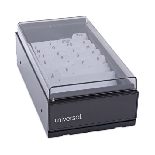 Picture of Business Card File, Holds 600 2 X 3.5 Cards, 4.25 X 8.25 X 2.5, Metal/plastic, Black