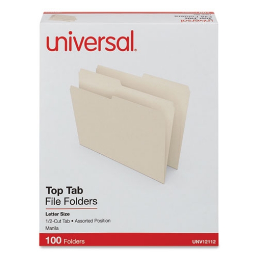 Picture of TOP TAB FILE FOLDERS, 1/2-CUT TABS: ASSORTED, LETTER SIZE, 0.75" EXPANSION, MANILA, 100/BOX