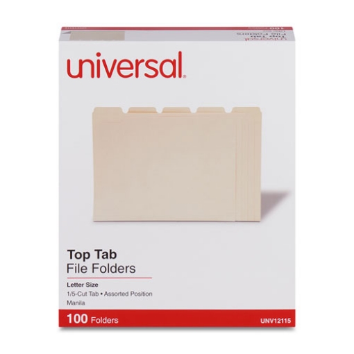 Picture of TOP TAB FILE FOLDERS, 1/5-CUT TABS: ASSORTED, LETTER SIZE, 0.75" EXPANSION, MANILA, 100/BOX