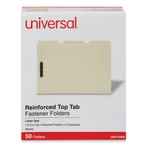 Picture of deluxe reinforced top tab fastener folders, 0.75" expansion, 2 fasteners, letter size, manila exterior, 50/box