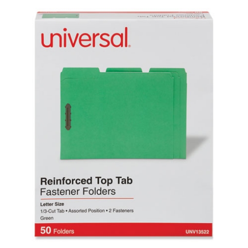 Picture of Deluxe Reinforced Top Tab Fastener Folders, 0.75" Expansion, 2 Fasteners, Letter Size, Green Exterior, 50/Box