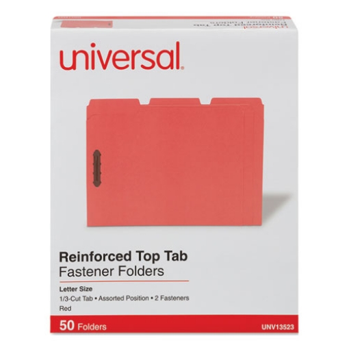 Picture of Deluxe Reinforced Top Tab Fastener Folders, 0.75" Expansion, 2 Fasteners, Letter Size, Red Exterior, 50/Box