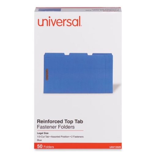 Picture of Deluxe Reinforced Top Tab Fastener Folders, 0.75" Expansion, 2 Fasteners, Legal Size, Blue Exterior, 50/Box