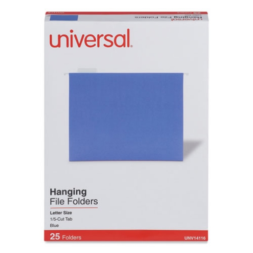 Picture of Deluxe Bright Color Hanging File Folders, Letter Size, 1/5-Cut Tabs, Blue, 25/Box