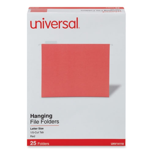 Picture of Deluxe Bright Color Hanging File Folders, Letter Size, 1/5-Cut Tabs, Red, 25/Box