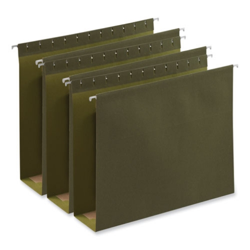 Picture of Box Bottom Hanging File Folders, 3" Capacity, Letter Size, 1/5-Cut Tabs, Standard Green, 25/Box