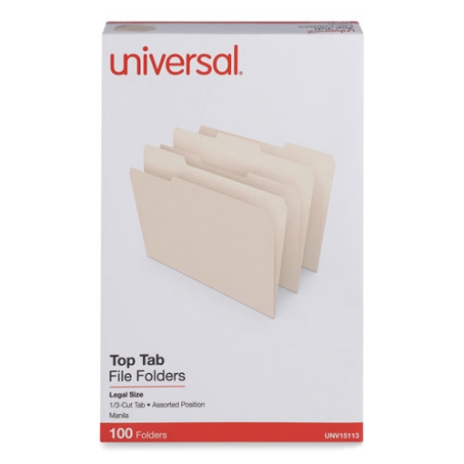 Picture of TOP TAB FILE FOLDERS, 1/3-CUT TABS: ASSORTED, LEGAL SIZE, 0.75" EXPANSION, MANILA, 100/BOX