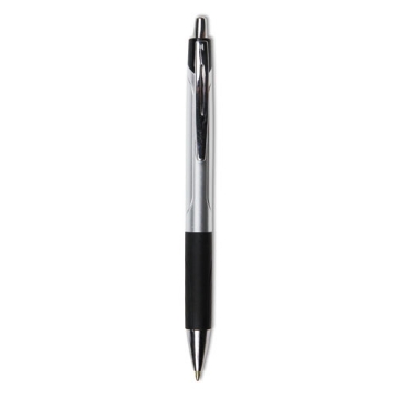 Picture of Comfort Grip Ballpoint Pen, Retractable, Medium 1 mm, Black Ink, Silver/Black Barrel, Dozen