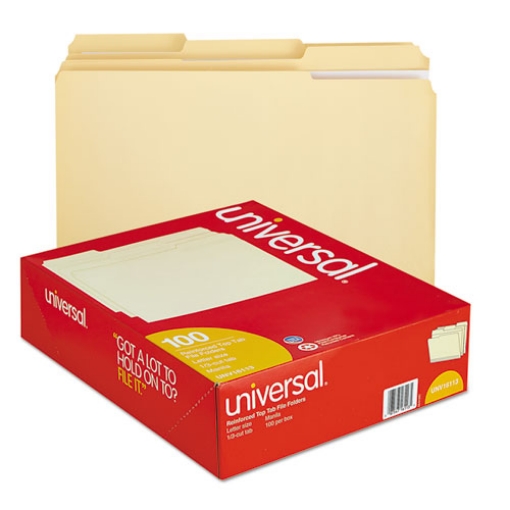 Picture of Double-Ply Top Tab Manila File Folders, 1/3-Cut Tabs: Assorted, Letter Size, 0.75" Expansion, Manila, 100/Box