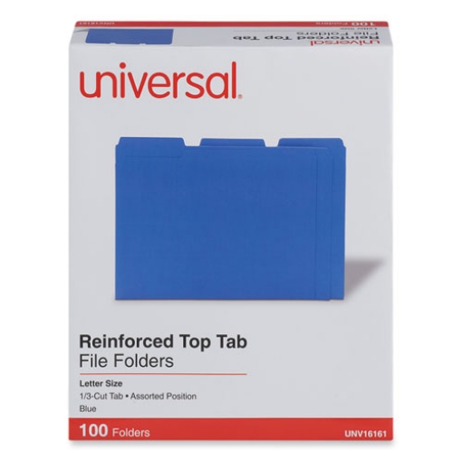 Picture of Reinforced Top-Tab File Folders, 1/3-Cut Tabs: Assorted, Letter Size, 1" Expansion, Blue, 100/Box