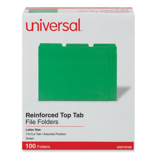 Picture of Reinforced Top-Tab File Folders, 1/3-Cut Tabs: Assorted, Letter Size, 1" Expansion, Green, 100/Box