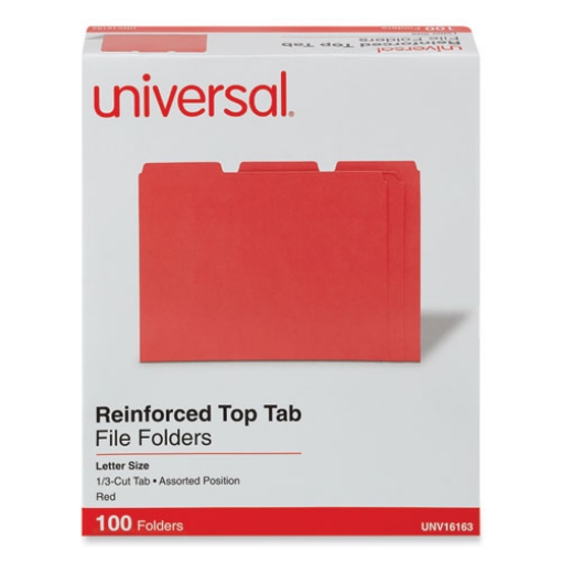 Picture of Reinforced Top-Tab File Folders, 1/3-Cut Tabs: Assorted, Letter Size, 1" Expansion, Red, 100/Box