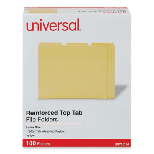 Picture of Reinforced Top-Tab File Folders, 1/3-Cut Tabs: Assorted, Letter Size, 1" Expansion, Yellow, 100/Box