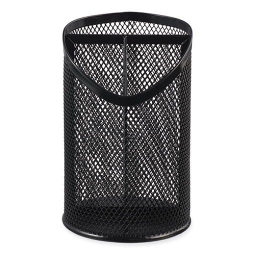 Picture of Metal Mesh 3-Compartment Pencil Cup, 4.13" Diameter x 6"h, Black