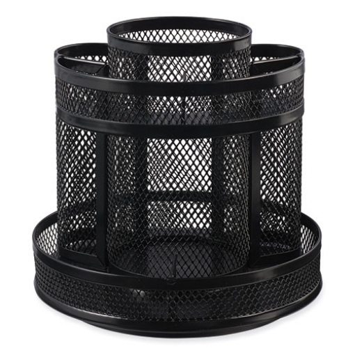 Picture of Metal Mesh Rotating Desktop Organizer, 8 Compartments, Metal Mesh, 6.5" Diameter x 6.13"h, Black