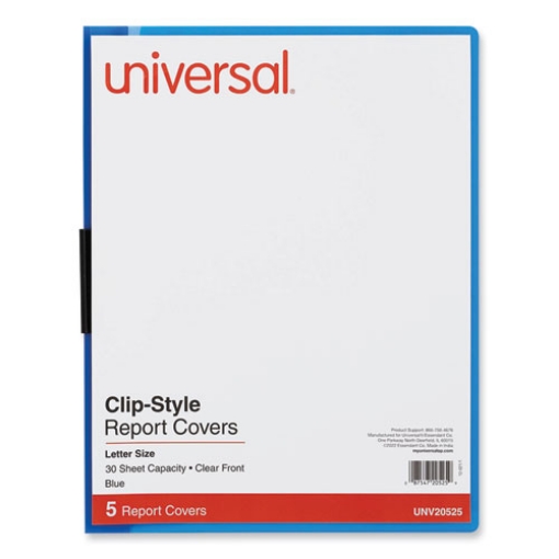 Picture of Clip-Style Report Cover, Clip Fastener, 8.5 X 11, Clear/blue, 5/pack