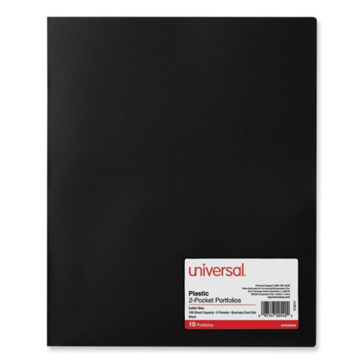 Picture of Two-Pocket Plastic Folders, 100-Sheet Capacity, 11 X 8.5, Black, 10/pack