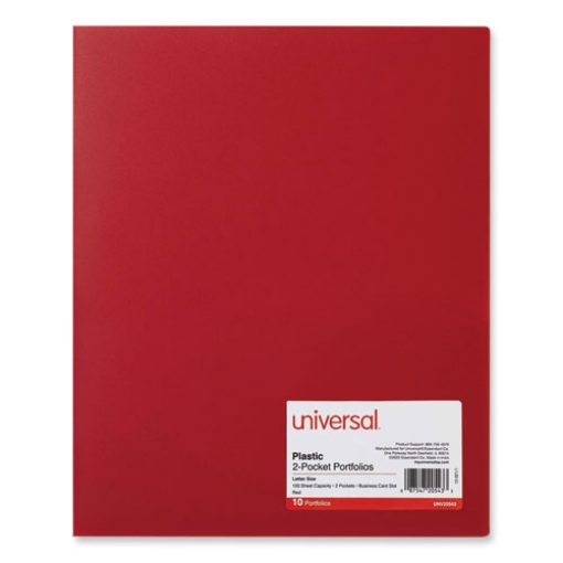 Picture of Two-Pocket Plastic Folders, 100-Sheet Capacity, 11 X 8.5, Red, 10/pack