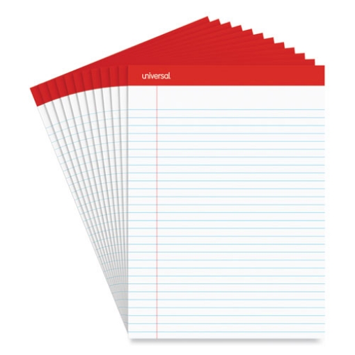 Picture of Perforated Ruled Writing Pads, Wide/legal Rule, Red Headband, 50 White 8.5 X 11.75 Sheets, Dozen