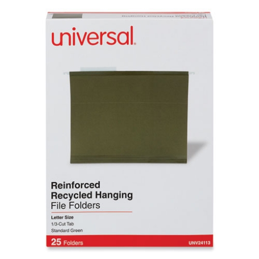 Picture of Deluxe Reinforced Recycled Hanging File Folders, Letter Size, 1/3-Cut Tabs, Standard Green, 25/Box