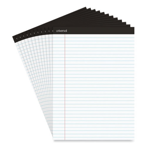 Picture of Premium Ruled Writing Pads With Heavy-Duty Back, Wide/legal Rule, Black Headband, 50 White 8.5 X 11 Sheets, 12/pack