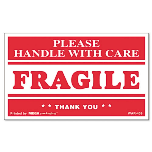 Picture of Printed Message Self-Adhesive Shipping Labels, Fragile Handle With Care, 3 X 5, Red/clear, 500/roll