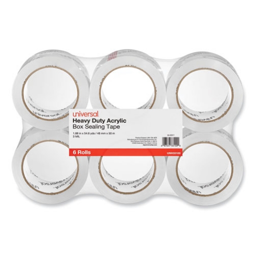 Picture of Heavy-Duty Acrylic Box Sealing Tape, 3" Core, 1.88" X 54.6 Yds, Clear, 6/pack