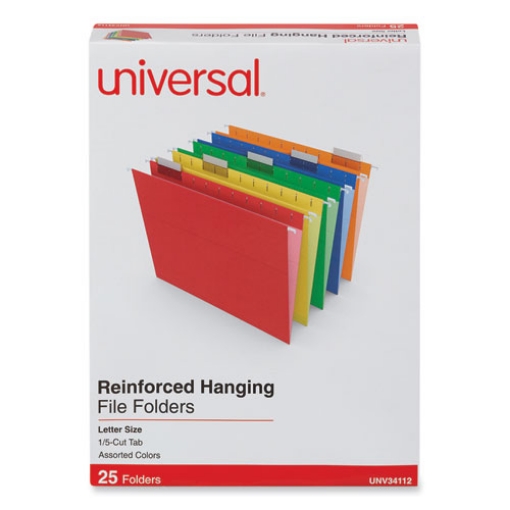 Picture of Deluxe Reinforced Recycled Hanging File Folders, Letter Size, 1/5-Cut Tabs, Assorted, 25/Box