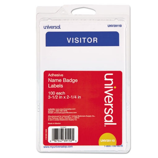 Picture of Visitor Self-Adhesive Name Badges, 3.5 x 2.25, White/Blue, 100/Pack