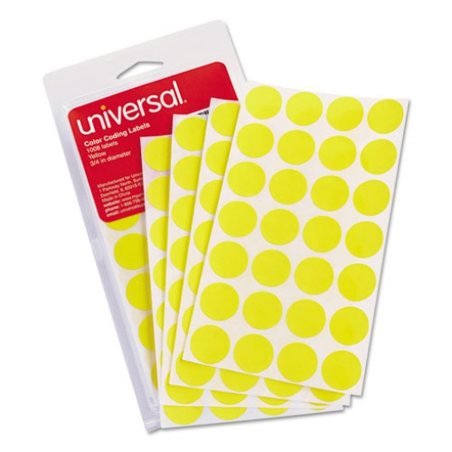 Picture of Self-Adhesive Removable Color-Coding Labels, 0.75" dia, Yellow, 28/Sheet, 36 Sheets/Pack