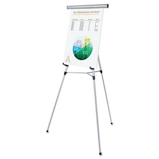Picture of 3-Leg Telescoping Easel With Pad Retainer, Adjusts 34" To 64", Aluminum, Silver