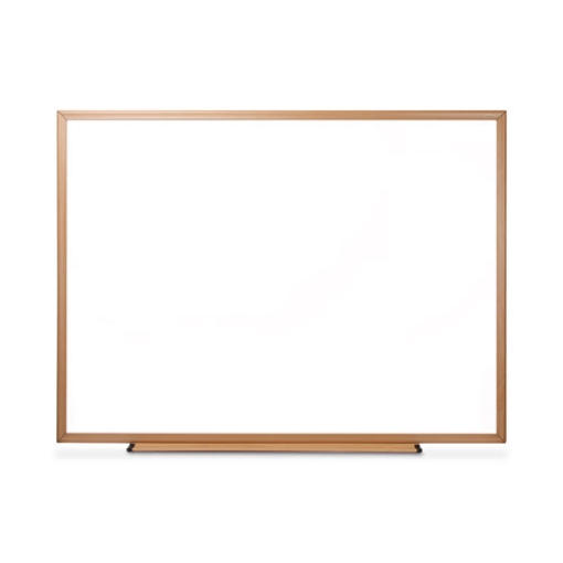 Picture of Deluxe Melamine Dry Erase Board, 48 x 36, Melamine White Surface, Oak Fiberboard Frame