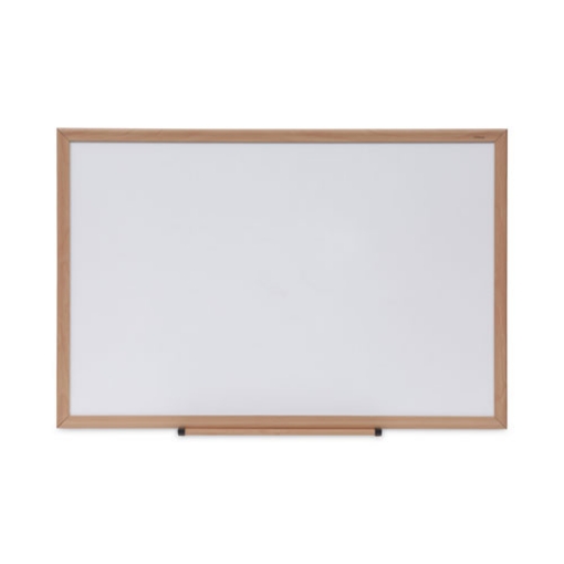 Picture of Deluxe Melamine Dry Erase Board, 36 x 24, Melamine White Surface, Oak Fiberboard Frame