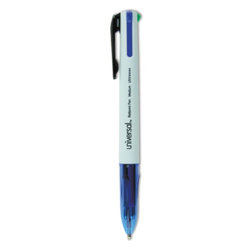 Picture of 4-Color Multi-Color Ballpoint Pen, Retractable, Medium 1 Mm, Black/blue/green/red Ink, White/translucent Blue Barrel, 3/pack