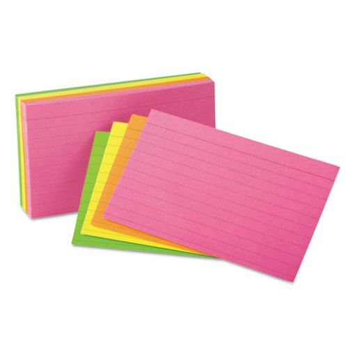 Picture of Ruled Neon Glow Index Cards, 5 X 8, Assorted, 100/pack