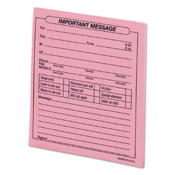 Picture of "Important Message" Pink Pads, One-Part (No Copies), 4.25 x 5.5, 50 Forms/Pad, 12 Pads/Pack