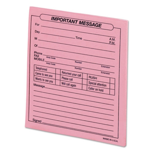 Picture of "Important Message" Pink Pads, One-Part (No Copies), 4.25 x 5.5, 50 Forms/Pad, 12 Pads/Pack