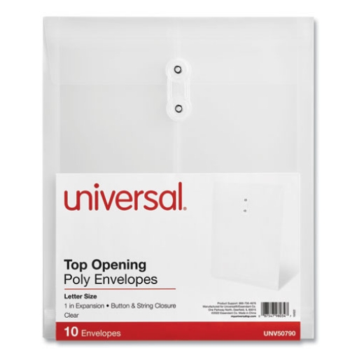 Picture of Top Opening Poly Envelopes, 1.25" Expansion, Letter Size, Clear, 10/Pack