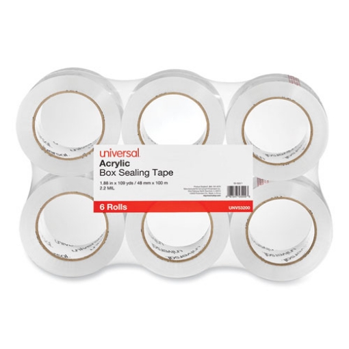 Picture of Deluxe General-Purpose Acrylic Box Sealing Tape, 2 mil, 3" Core, 1.88" x 109 yds, Clear, 6/Pack