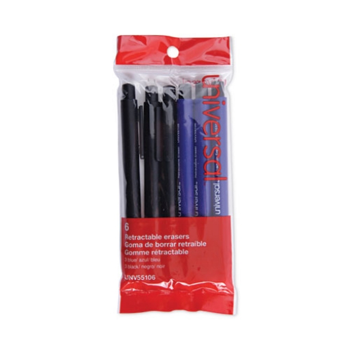 Picture of Pen-Style Retractable Eraser, For Pencil Marks, White Eraser, Assorted Barrel Colors, 6/pack