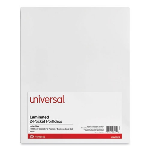 Picture of Laminated Two-Pocket Portfolios, Cardboard Paper, 100-Sheet Capacity, 11 X 8.5, White, 25/box