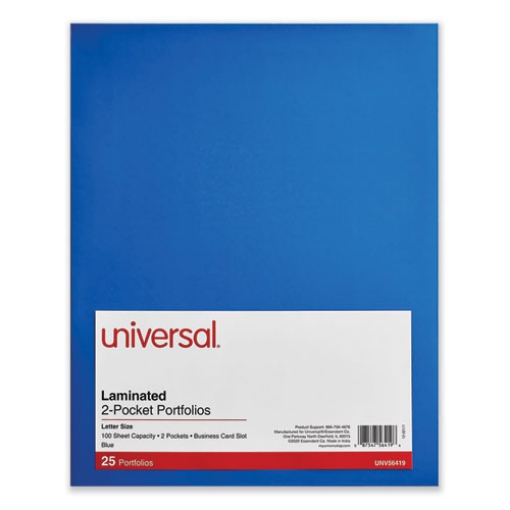 Picture of Laminated Two-Pocket Folder, Cardboard Paper, 100-Sheet Capacity, 11 X 8.5, Blue, 25/box