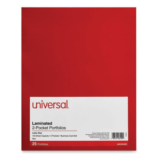 Picture of Laminated Two-Pocket Folder, Cardboard Paper, 100-Sheet Capacity, 11 X 8.5, Red, 25/box