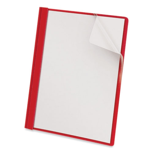 Picture of Clear Front Report Cover, Prong Fastener, 0.5" Capacity, 8.5 X 11, Clear/red, 25/box