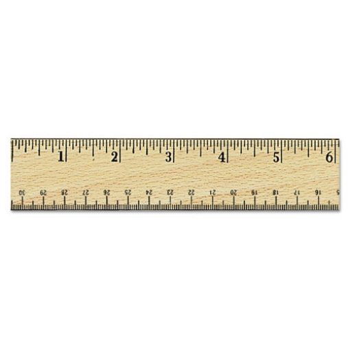 Picture of Flat Wood Ruler W/double Metal Edge, Standard, 12" Long, Clear Lacquer Finish