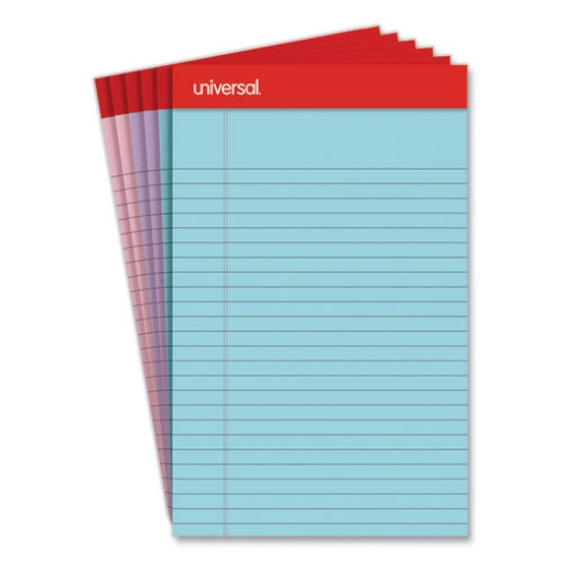 Picture of Perforated Ruled Writing Pads, Narrow Rule, Red Headband, 50 Assorted Pastels 5 x 8 Sheets, 6/Pack