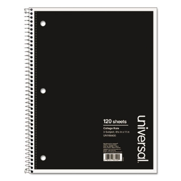 Picture of Wirebound Notebook, 3-Subject, Medium/College Rule, Black Cover, (120) 11 x 8.5 Sheets