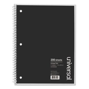 Picture of Wirebound Notebook, 5-Subject, Medium/College Rule, Black Cover, (200) 11 x 8.5 Sheets